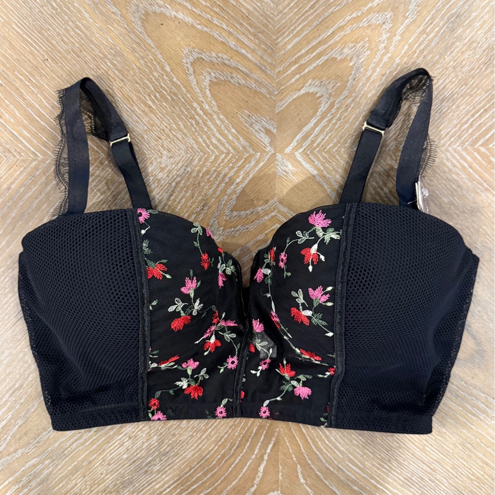 Cacique Seriously Sexy‎ Strapless Bra NWT Floral Multiway Lace Size 42DDD Black